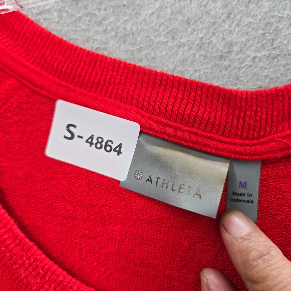 ATHLETA Women Sweatshirt Medium Red Asymmetrical Hem Criss Cross Pullover - Picture 2 of 9